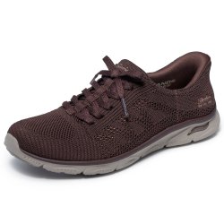 Skechers let slip model med pyntesnre 100732 - mrkebrun