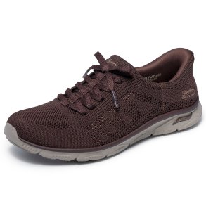 Skechers let slip model med pyntesnre 100732 - mrkebrun