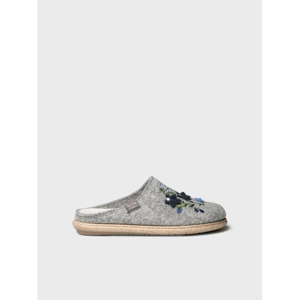 Toni Pons slippers uldfilt med broderi, Deli - lysegr�