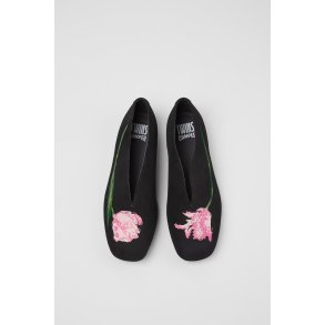 Camper Casi Myra let ballerina - sort med blomst