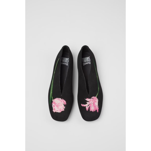 Camper Casi Myra let ballerina - sort med blomst